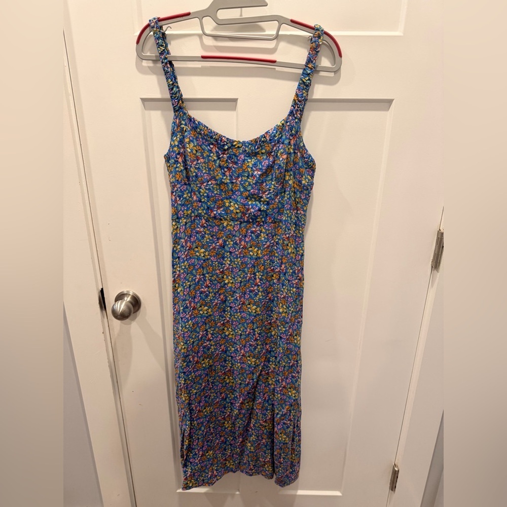 Zara Blue Floral Midi Dress Women’s Medium Sleeveless Summer Sundress
